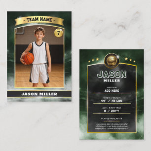 Custom Basketball Trading Card, Green Gold Stadium Calling Card