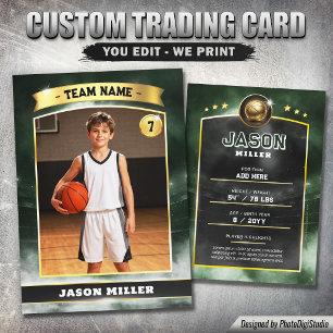 Custom Basketball Trading Card, Green Gold Stadium Calling Card