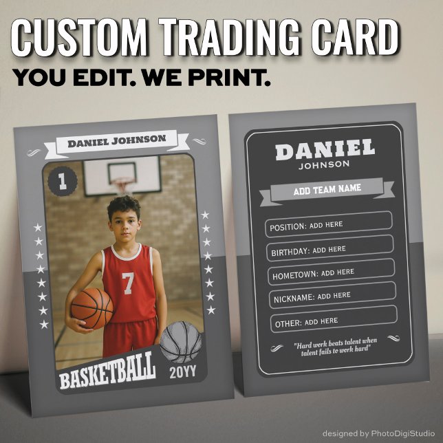 Custom Basketball Trading Card, Grey Retro Player Calling Card (Custom Basketball Trading Card, Gray Retro Player Card)