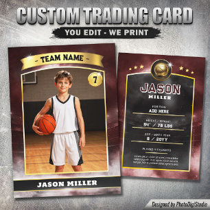 Custom Basketball Trading Card, Red Gold Stadium  Calling Card