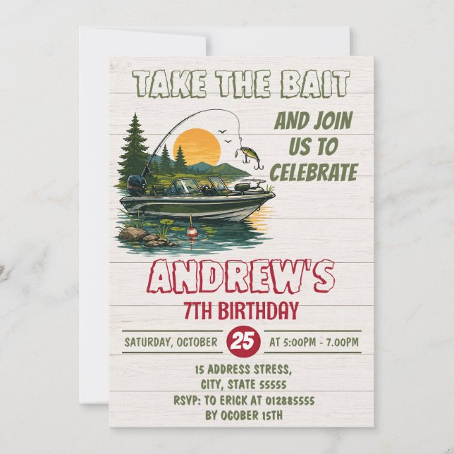 Custom Bass Fishing Birthday Invitation (Front)