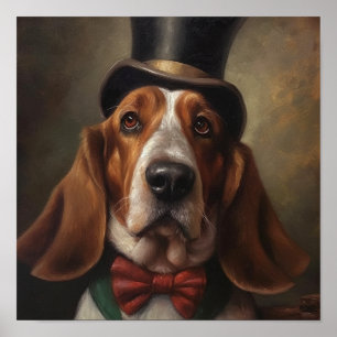 Custom Basset Hound Red Bow Tie Art Poster