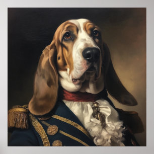 Custom Basset Hound Regal Military Art Poster