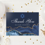 Custom Bat Mitzvah Elegant Navy Blue Gold Agate Thank You Card<br><div class="desc">Elegant navy blue and gold agate decorates the side of this modern Bat Mitzvah thank you card. Mazel Tov! Customise with your name under the Star of David. Perfect cards for a chic,  stylish Jewish family celebrating a girl being called to the Torah.</div>