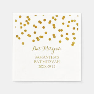 Custom Bat Mitzvah Napkin Mint Gold Confetti