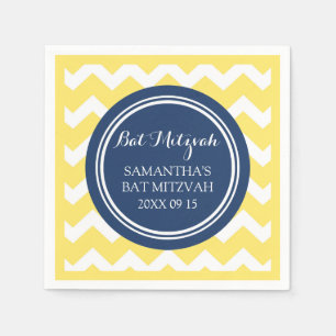 Custom Bat Mitzvah Napkin Yellow Blue Chevron