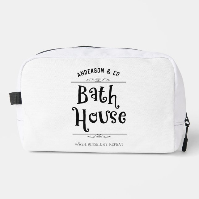 Custom Bath House Lavatory Wash Rinse Dry Repeat Dopp Kit (Front)