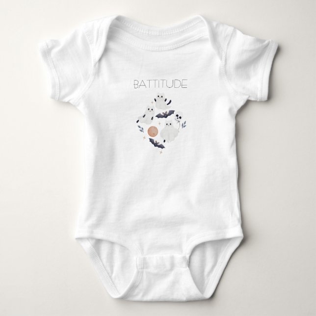 Custom Battitude Ghost and Bat Halloween Bodysuit (Front)