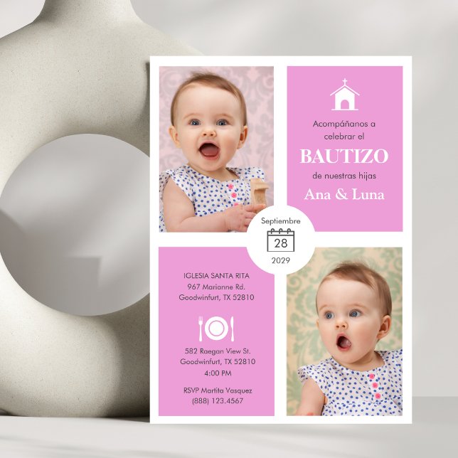 Custom Bautizo Invitacion Twin Girls Cute Baptism Invitation (Creator Uploaded)