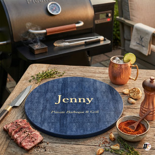 Custom BBQ & Grill Personalised Dark Blue Round Cutting Board