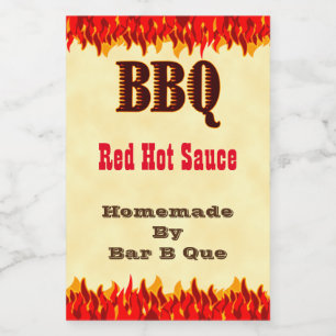 Custom BBQ Hot Sauce 2x3" Label with Red Flames