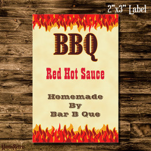 Custom BBQ Hot Sauce 2x3" Label with Red Flames
