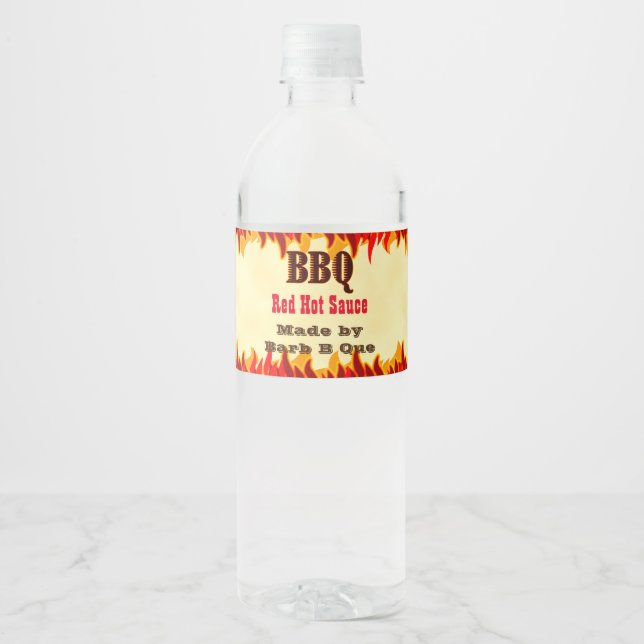 Custom BBQ Hot Sauce Label with Red Flames (Front)