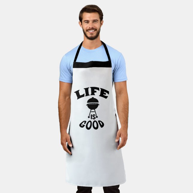 Custom BBQ Lover Griller Dad Mum Life is Good Apron (Worn)