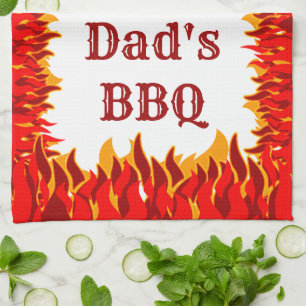 Custom BBQ Red Flames Kitchen Towel