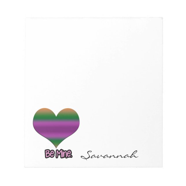 Custom Be Mine Valentine Purple Stripe Heart Notepad (Front)