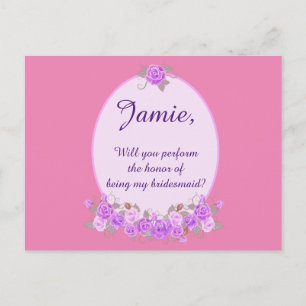 Custom Be my bridesmaid purple floral invitation Postcard