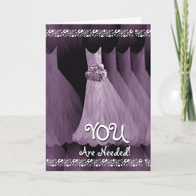 Custom Be My JUNIOR BRIDESMAID - PURPLE Gowns Invitation (Front)
