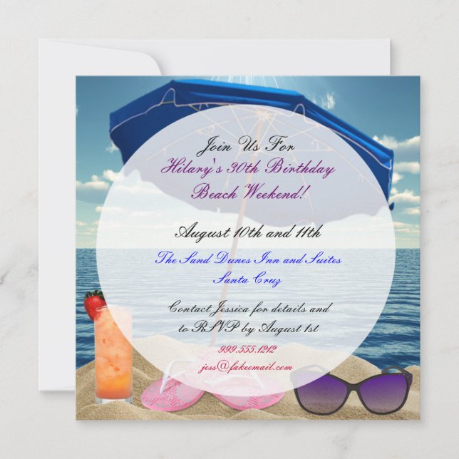 Custom Beach Birthday Weekend Invitations (Front)