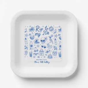 custom beach blue birthday 20s hand drawn ocean  paper plate