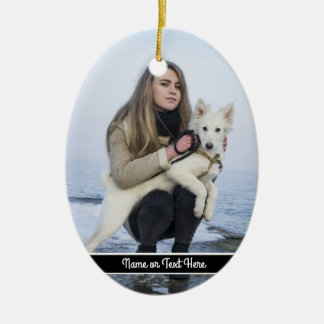 Custom Beach Dog and Girl Photo template Ceramic Tree Decoration
