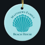 Custom Beach House Aqua Seashell Monogram Family Ceramic Tree Decoration<br><div class="desc">Beautiful aqua seashell monogram beach house Christmas ornament for an island vacation rental or tropical getaway home. Personalise this pretty monogram present for your family to commemorate a summer vacation.</div>