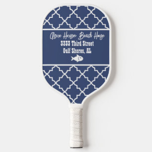 Custom Beach House Navy & White Pattern Pickleball Paddle