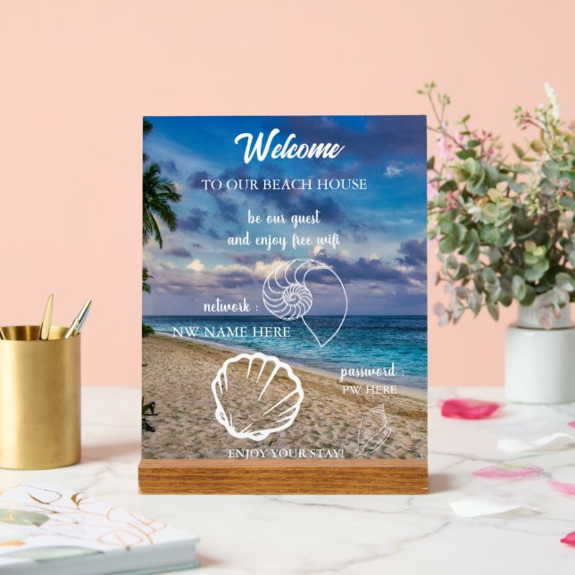 Custom Beach House Rentals Home Wifi Instructions  Acrylic Sign (Wedding)