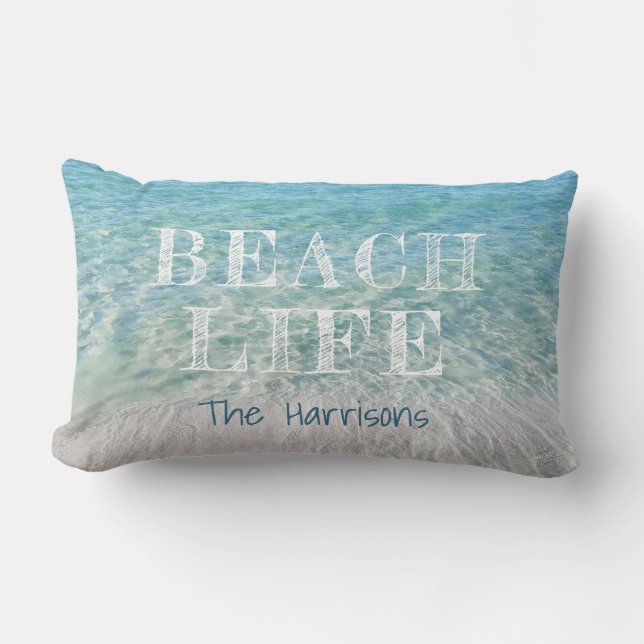 Custom Beach Life Tropical Sandy Beach Turquoise Lumbar Cushion (Front)