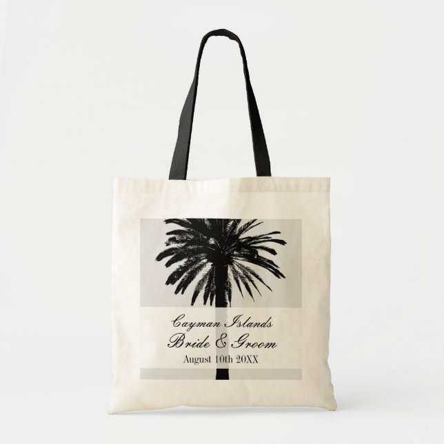Custom beach palm destination wedding tote bags (Front)