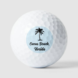 Custom Beach Palm Tree Nautical Blue Stripe Golf Balls