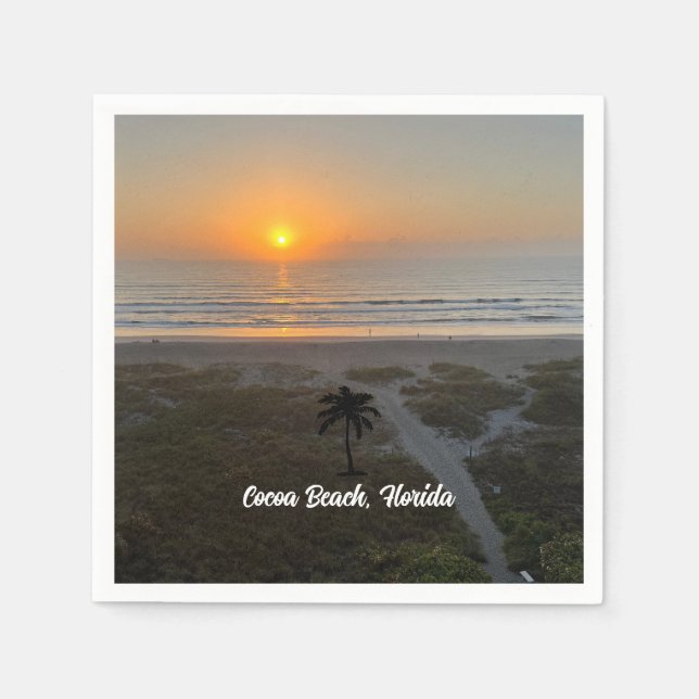 Custom Beach Palm Tree Nautical Sunset  Napkin (Front)