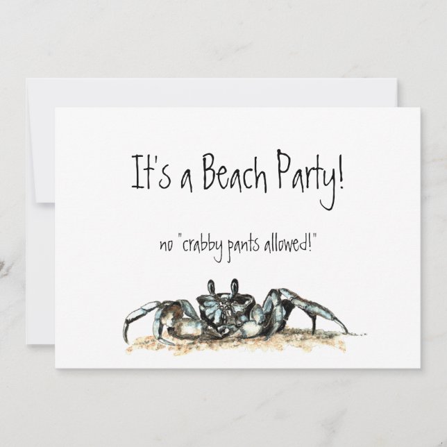 Custom Beach Party Invite no crabby pants allowed (Front)