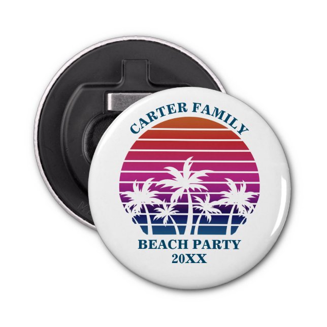 Custom Beach Party Pink Sunset Palm Tree Bottle Opener (Front)