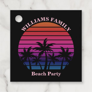 Custom Beach Party Tropical Sunset Palm Trees Favour Tags
