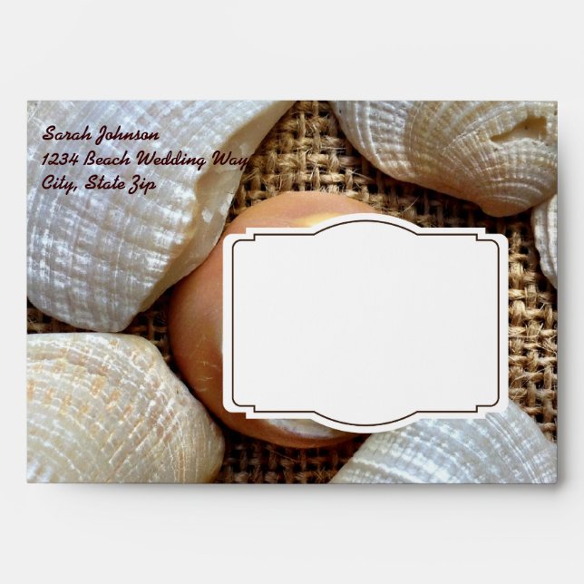 Custom Beach Seashells on Burlap Print Envelopes (Front)