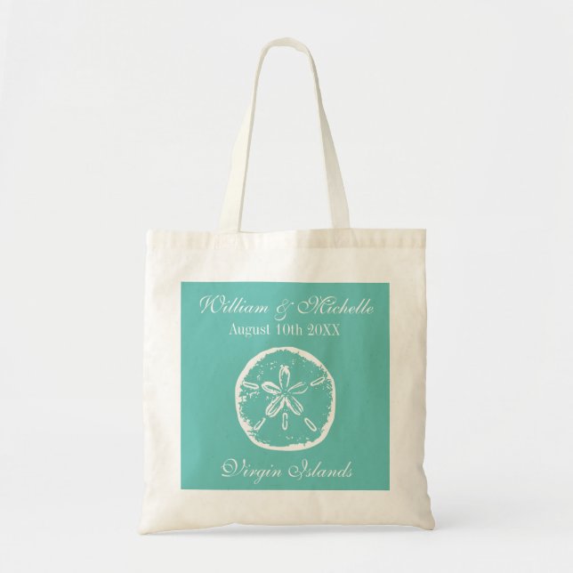 Custom beach shell destination wedding tote bags (Front)