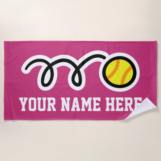 Custom beach towel gift with yellow softball logo (Front)