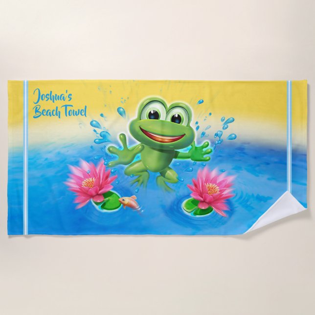 Custom Beach towel Leapfrog splash for him. (Front)