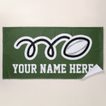 Custom beach towel sports gift for rugby player<br><div class="desc">Custom beach towel gift for rugby player. Personalised towel for rugby fan, team, friends, mum, dad, coach, kids, boy, teen etc. Cool Birthday gift idea for him or her. Also nice for pool party or summer camp vacation. Letters can be spaced out evenly. Add your own name or quote. Green...</div>