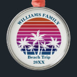 Custom Beach Trip Keepsake Pink Palm Tree Sunset Metal Tree Decoration<br><div class="desc">Cool custom beach sunset keepsake ornament for a destination wedding or family trip to an island. Cute personalised bridal party presents or family reunion gifts featuring a pretty pink background in front of beautiful palm trees.</div>