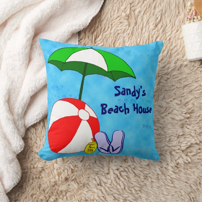 Custom Beach Umbrella and Ball Throw Pillow (Blanket)