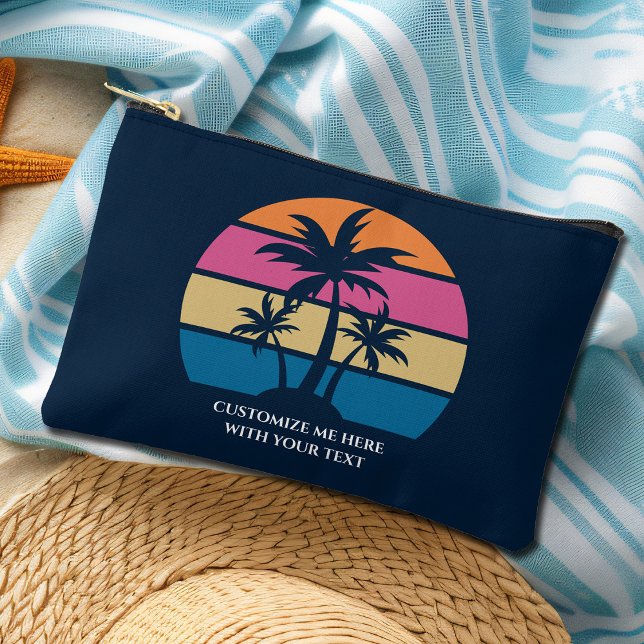 Custom Beach Vacation Cute Tropical Palm Tree Blue Accessory Pouch (Creator Uploaded)
