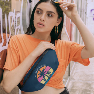 Custom Beach Vacation Cute Tropical Palm Tree Blue Bum Bags