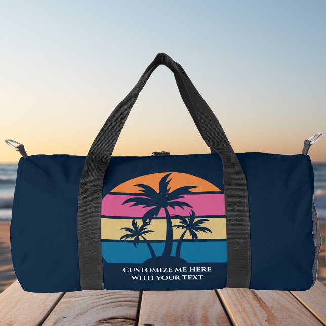 Custom Beach Vacation Cute Tropical Palm Tree Blue Duffle Bag (Creator Uploaded)
