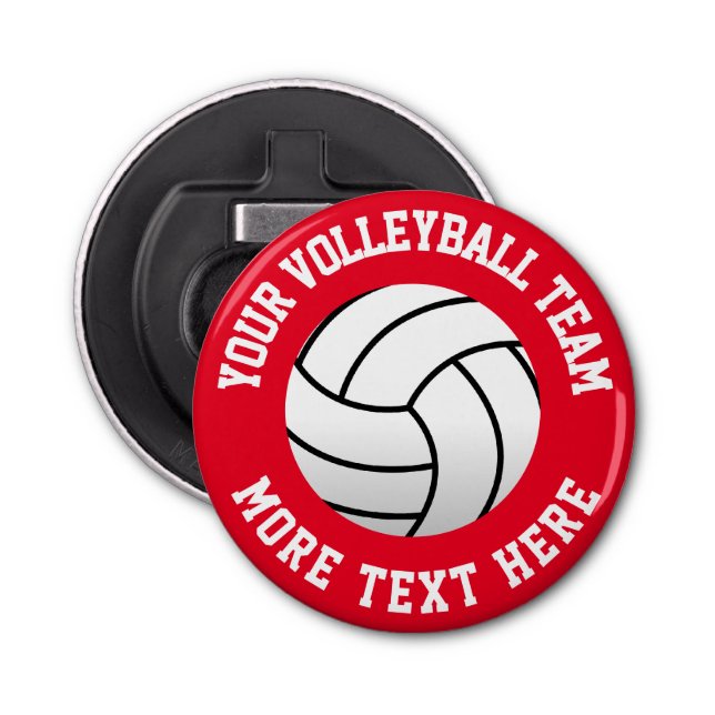 Custom beach volleyball sports round magnetic bottle opener (Front)