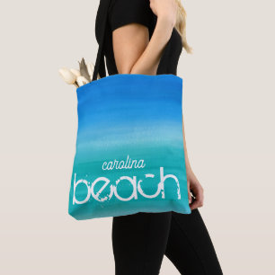 Custom Beach Watercolor Ocean Blue Green Tote Bag