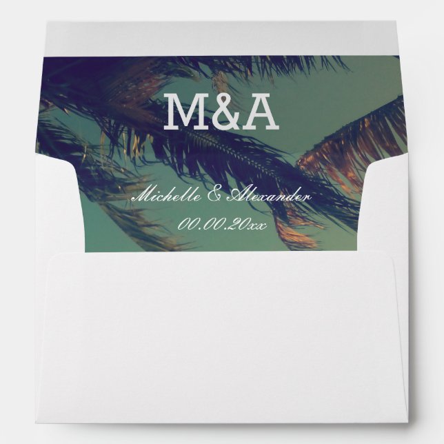 Custom beach wedding envelope with palm tree liner (Back (Bottom))