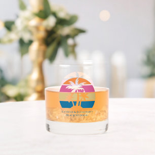 Custom Beach Wedding Tropical Palm Tree Sunset Whiskey Glass
