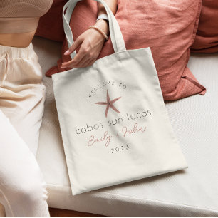 custom BEACH wedding welcome star fish tote bag